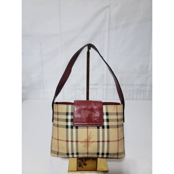 Authentic Burberry haymarket pattern Shoulder Bag Beige/Dark red - Picture 3 of 13